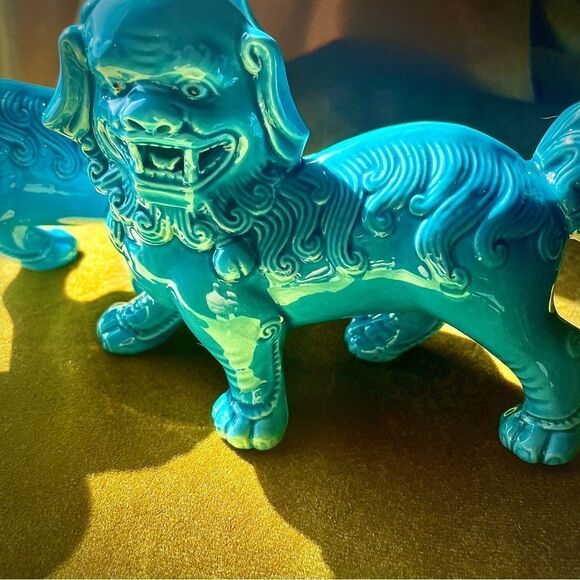 ♥️ Ceramic Foo Dog Statues - Blue - Picture 3 of 13